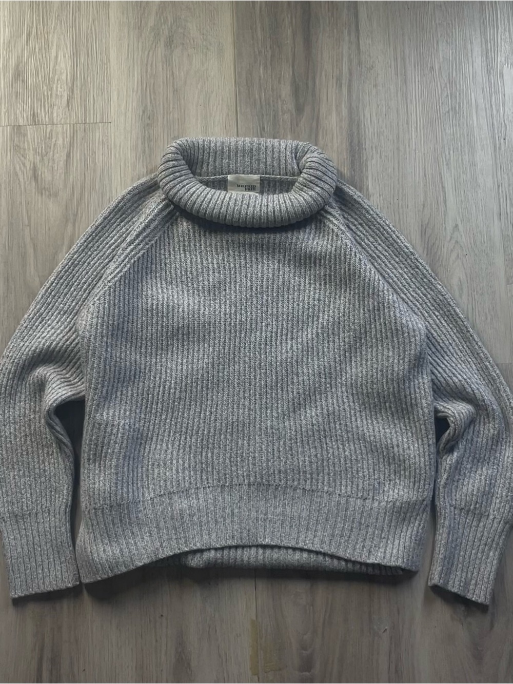 Wilfred Free Grey Ribbed Cowl Neck Wool Sweater